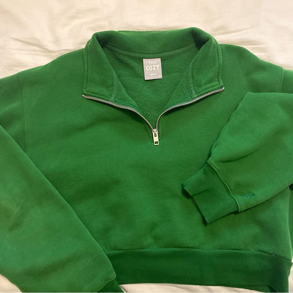 Tna cozy fleece perfect 1/4 sweatshirt in Juniper Green